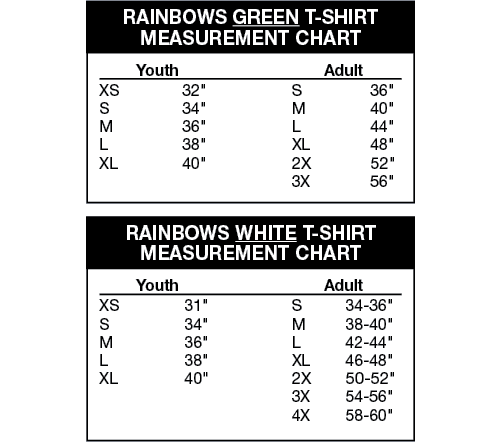 rainbows size chart